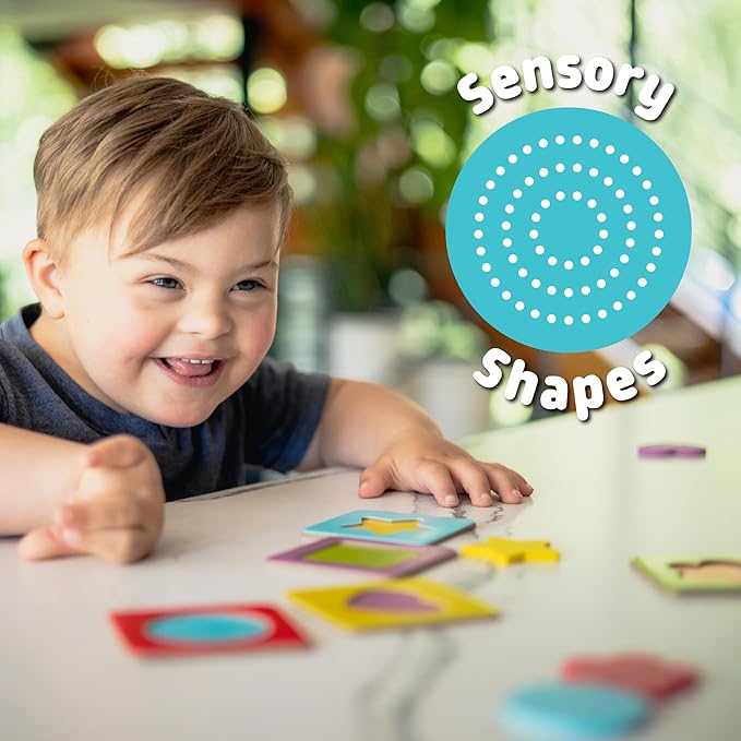 Chuckle & Roar - Matching+ Wooden Sensory Shapes - Logic Puzzles - Premium Wood Construction - Flat Board Puzzle Pieces for Ages 6 and up