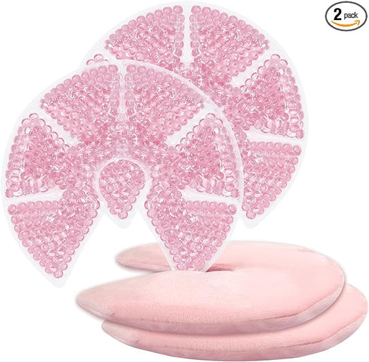 Hot/Cold Breast Gel Bead Ice Packs Breast Cooling/Heat Pads Relief for Breastfeeding, Nursing Pain, Mastitis, Engorgement, Swelling, Plugged Ducts | Boost Milk Let-Down & Production,2 Pack (Pink)