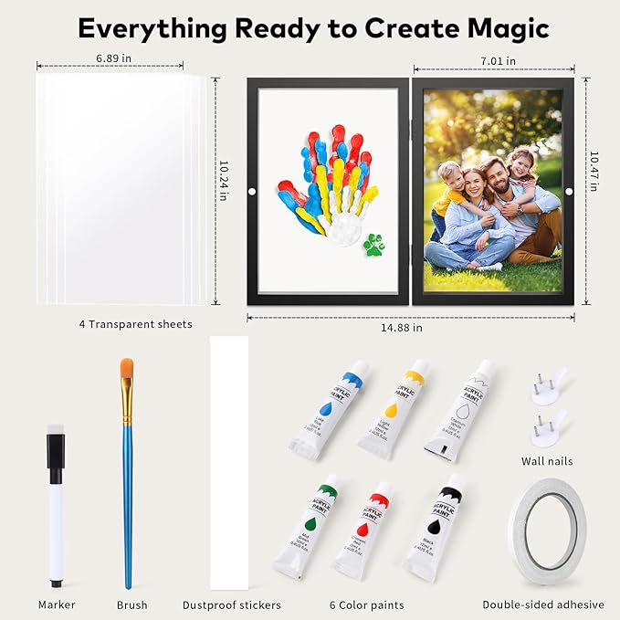 Family Handprint Kit, DIY Craft Keepsake Photo Frame, Hand Print Ornament Kits, Family Gifts for New Parents & Mom & Baby, Grandparents, Couples, Father's Day, Mother's Day, Anniversary