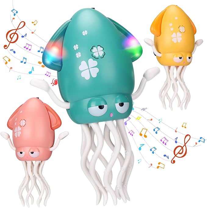 Magic Electric Dancing Octopus Toy with Led Light and Music,Playful Automatic Evasion Crawling Dancing Octopus with Fishing Rod,Smart Tentacle Explorer Dancing Squid Toy Tummy Time Baby Toys,Green