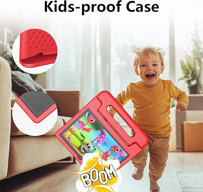 JREN Tablet for Kids|10 Inch Kids Tablet Android 14|Octa-core|64GB|WiFi |Bluetooth|Parental Control|Children Content|Children Toddler Red