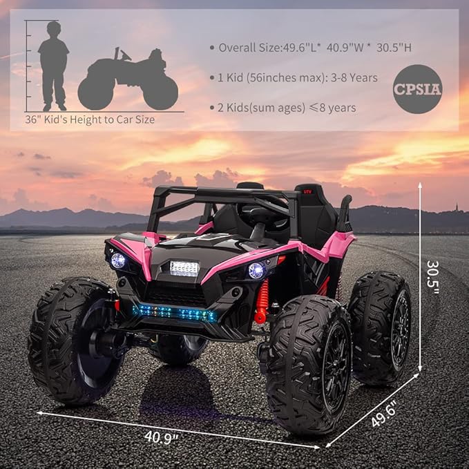 2 Seaters 24V Ride on UTV with Remote Control,10AH Battery, 400W Powerful Motors with 17" EVA Wheels, 20.5โ Seat Width Electric Ride Toy with Metal Suspension,LED Lights,Music,Horn (Rose)