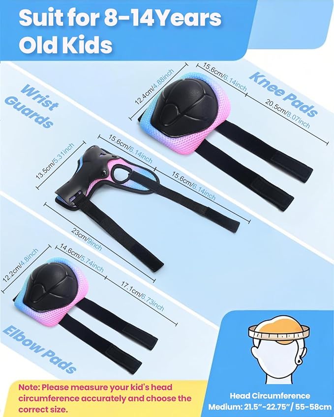 Kids Bike Helmet and Pads Set for Ages 2–14, CPSC Certified Adjustable Helmet with Knee Elbow Wrist Guards, for Skateboard, Scooter, Skating, Rollerblading, Multi-Sport Protective Gear