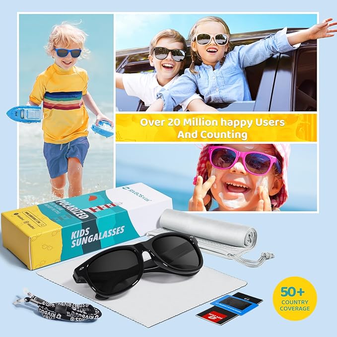 RIVBOS Kids Sunglasses Polarized UV Protection Flexible Rubber Glasses Shades with Strap for Boys Girls RBK004