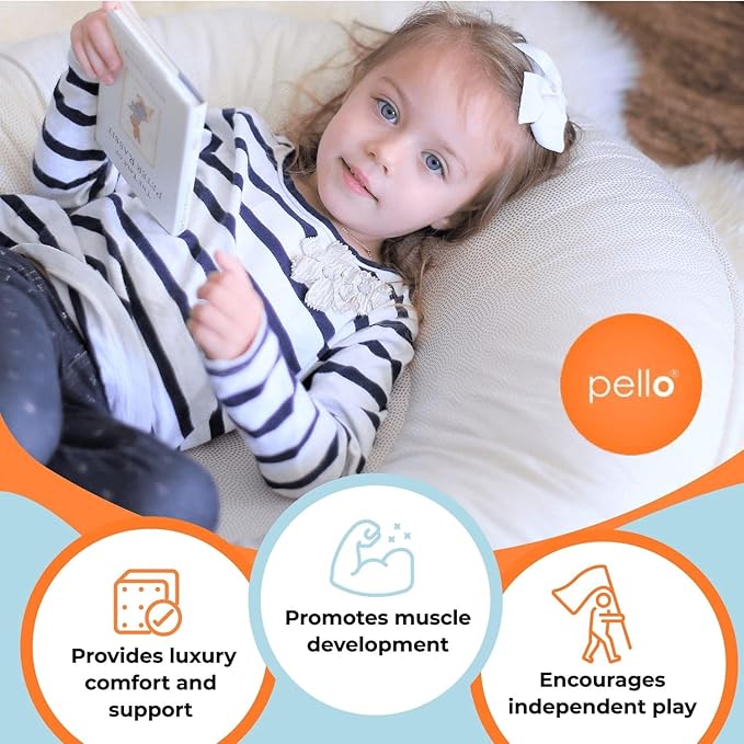 Pello Multi-Use Baby Floor Pillow, Play Mat & Lounger β Portable, Plush, Luxe Comfort for Infants & Kids β Soft Raised Sides for Support β 100% Cotton & Brushed Poly β Bailey