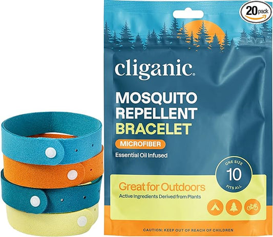 Cliganic Mosquito Repellent Microfiber Bracelets (20 Pack) - for Adults and Kids, DEET Free Wristbands