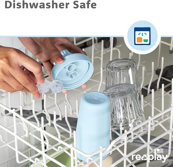 Re-Play Sippy Cups for Toddlers - 10 Oz. Reusable Spill Proof Cups for Kids, Dishwasher/Microwave Safe - Made in USA - Set of 3-3.13" x 6.25" - Beach Baby