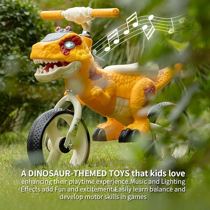 Dinosaur-Themed Toddler Balance Bike Toys for 2-7 Year Old Girls & Boys - Music & Lighting Effects, No-Pedal Training Bike, Best Gifts for Kids with Carbon Steel Frame & Adjustable Handlebar