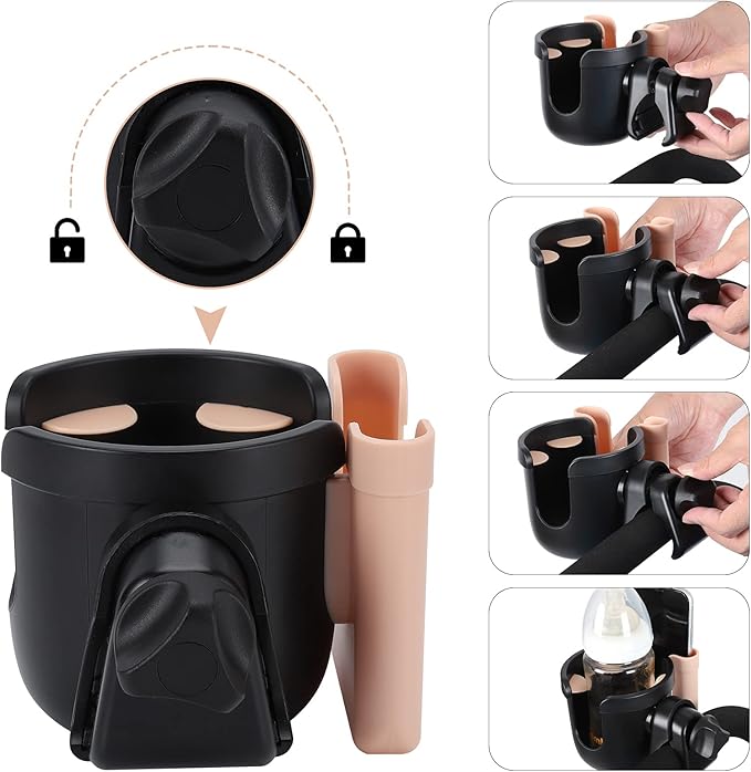 Accmor Stroller Cup Holder with Phone Holder, Bike Cup Holder, Universal Cup Holder for Uppababy Nuna Doona Strollers, 2-in-1 Cup Phone Holder for Stroller, Bike, Wheelchair, Walker, Scooter