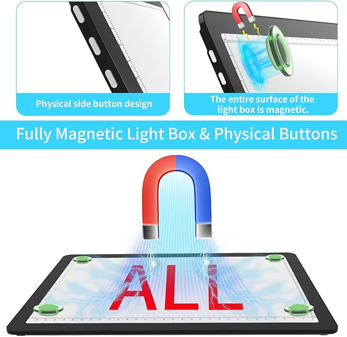 Phylosal Rechargeable A4 Light Pad with Built-in Stand & Bag, Magnetic Tracing Light Box for Drawing, Diamond Art Light Board with Side Button, Super Bright Light Table for Diamond Painting, Sketching
