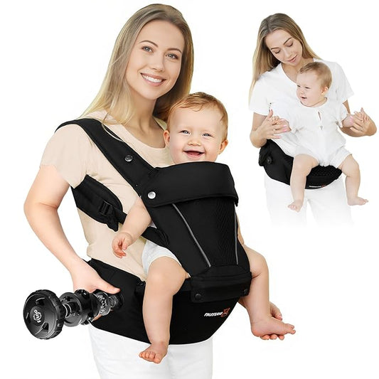 FRUITEAM Baby Carrier, Upgraded Adjustable Knob, 6-in-1 Baby Carrier Newborn to Toddler, Safety-Certified Baby Hip Seat Carrier, Perfect for Travelling Shopping Breastfeeding