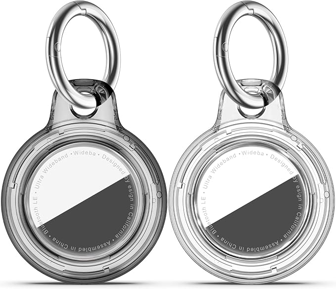 Upgrade Waterproof 2 Pack Airtags Holder with Apple Airtags Keychain, Hard PC Air Tag Case, Anti-Scratch & Shock Air tag Holder, Men's Women's Keyrings & Keychains-Clear Black+Clear White