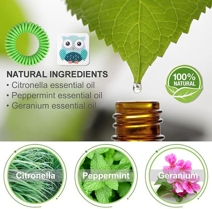 Mosquito Repellent Stickers 240 Pcs Natural Mosquito Patches for Kids and Adults with 5 Pack Individually Wrapped Mosquito Repellent Bracelets for Outdoor Camping Traveling Fishing