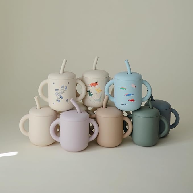 mushie 100% Silicone Training Cup & Straw for Toddlers | 6 Months+ (Soft Lilac)