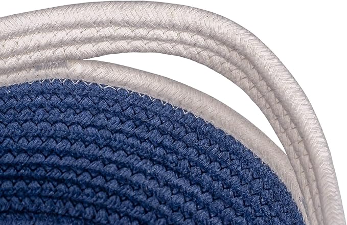 Off White&Navy Shelf Basket to Store and Organize Household Items/Baskets&Bins for Daily Storage &Organizing/Woven Rope Basket for Living Room, Bedroom,Small Oval-13x8.66x5.11’’,3 Packs