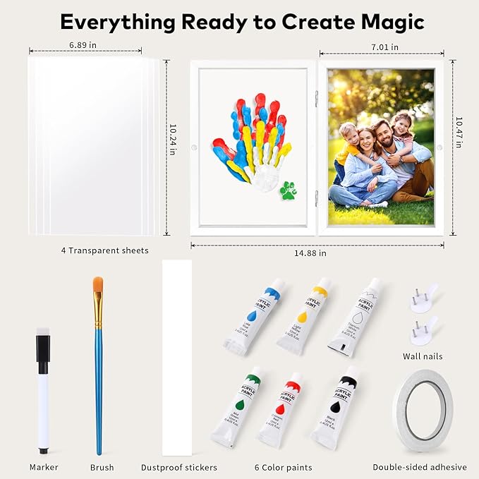 Family Handprint Kit, DIY Craft Keepsake, Hand Print Photo Frame, Family Gifts for New Mom, New Baby, New Parents, Grandparents, Mother's Day, Father's Day, Adoption Day, Anniversary