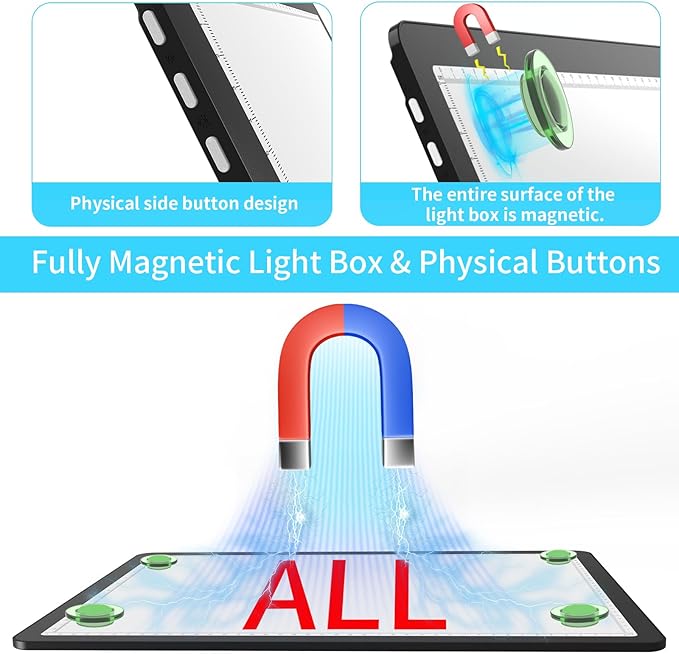 Phylosal Rechargeable A3 LED Light Pad with Built-in Stand, Magnetic Tracing Light Box for Drawing, Diamond Art Light Board with Side Button, Super Bright Light Table for Diamond Painting, Sketching