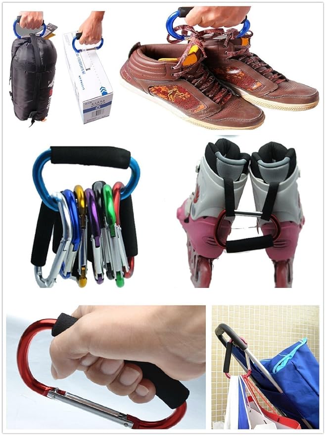 Large Stroller Hooks for Mommy, 2 pcs Carabiner Stroller Hook Organizer for Hanging Purses, Diaper Bag, Shopping Bags. Clip Fits Single/Twin Travel Systems, Car Seats (Silver+Golden Yellow)