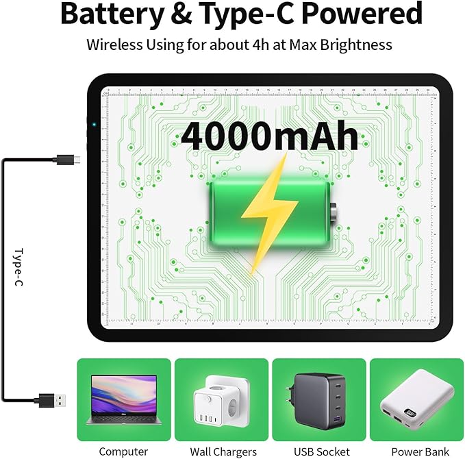 Zocelight Rechargeable A3 Light Box for tracing,Diamond Art Light Board with 4 Magnets,Wireless Light Pad for Diamond Painting,Ultra Bright Light Table for Drawing, Sketching,Animation(Black)