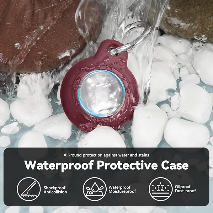 Upgrade Waterproof Airtags Holder with Apple Airtags Keychain, Hard PC Air Tag Case, Anti-Scratch & Shock Air tag Holder,Men's Women's Keyrings & Keychains, for Dog,Car Key,Luggage -Wine Red