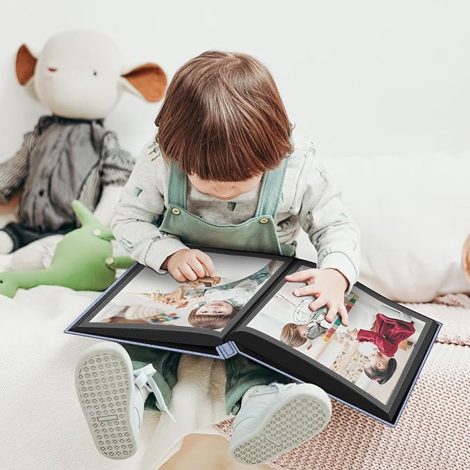 Popotop Photo Album 4x6 100 Pockets for Wedding Gifts,Linen Hardcover Picture Albums for Family Anniversary Baby Vacation Pictures