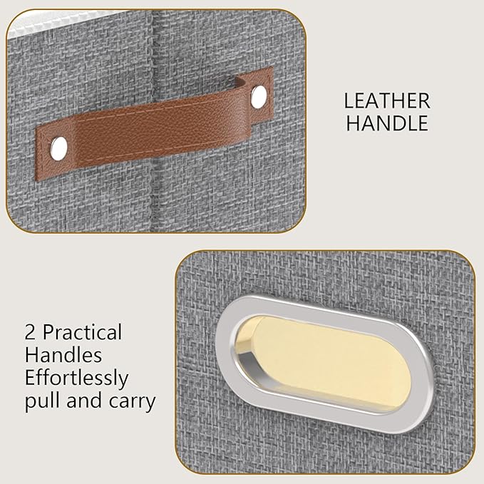 Yawinhe Foldable Storage Baskets for Shelves, Fabric Closet Organizers, Bins with 3 Handles, Cubes for Clothes, Grey, 15''Lx9.8''Wx8.3''H, 4-Pack