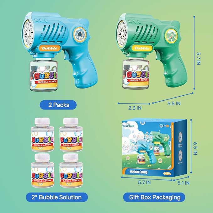 EagleStone Toys for 3+ Year Old Boys Girls, 2 Pack Bubble Gun Machine with Bubble Solution, Outdoor Toy for Kids Ages 4-8,Kids Toys for Ages 3-4 4-6 5-7, Birthday Gifts for 3 4 5 6 7 8 Year Old Boys