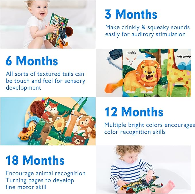 hahaland Baby Books 0-6 Months, Infant Tummy Time Toy High Contrast Sensory Toys 6 to 12 Months Touch Feel Book Babies Travel Toy Gifts for Boy Girl 0-3 Month Baby Shower Birthday Gifts (Single Book)