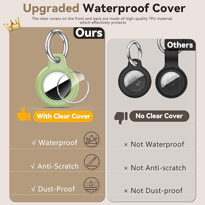 Upgrade Waterproof 2 Pack Airtags Holder with Apple Airtags Keychain, Hard PC Air Tag Case, Anti-Scratch & Shock Air tag Holder, Men's Women's Keyrings & Keychains-Black+Light Green