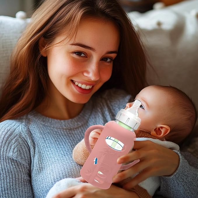 BUSOHA 3 Pack Silicone Sleeves for Dr Brown Glass Baby Bottles - Drop Protection Baby Bottle Sleeves,Compatible with Dr. Brown's Newborn Glass Bottles,with Silicone Handles,8 oz