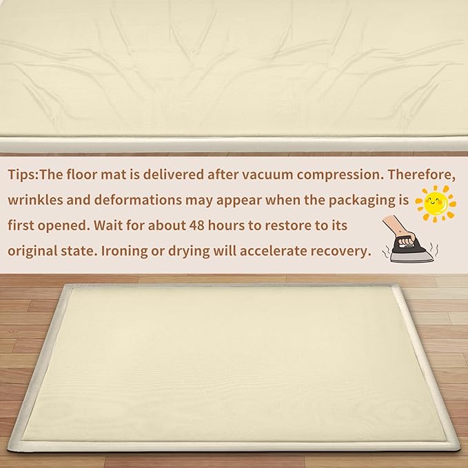 SUNYRISY Baby Play Mat for Floor 60 x 70in, 1.4in Thick Memory Foam Padded Play Mats Baby Rug, Soft Velvet Infants Toddler Kids Crawling Mat for Nursery, Non-Slip Bottom, Beige