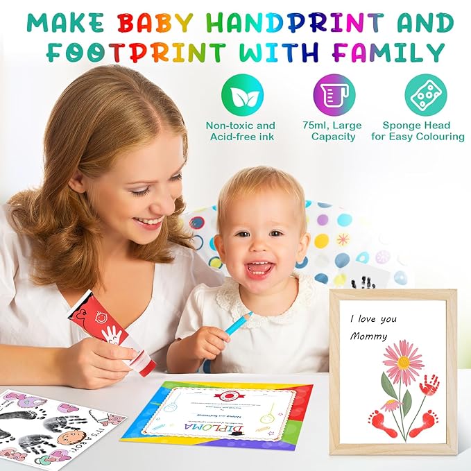 Sortnic 75ml Red Baby Hand and Footprint Ink Kit, Baby Handprint Footprint Paint for Newborn Keepsake, Dog Cat Paw Print Kit, Washable, Non Toxic Acid-Free, Safe Gentle for Ideal New Mom Gifts