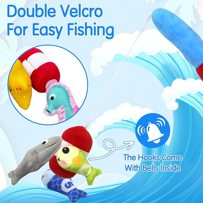 Montessori Toys for 1 Year Old, Cloth Fishing Game for Baby 12 Months with Stacking Cups, Number Counting, Color Sorting, Shape Learning