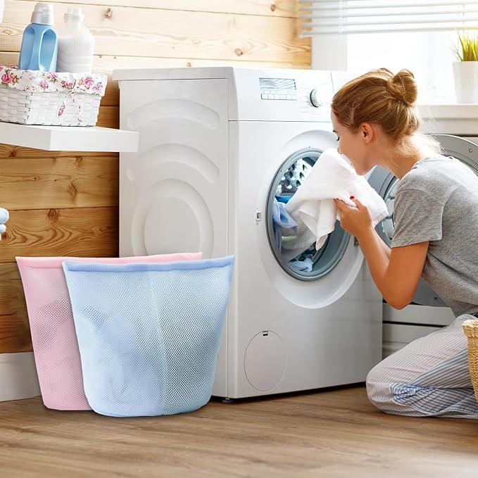 2 Pcs laundry bag with handles mesh laundry bags washing machine laundry totes travel storage and sorting bag for Clothes laundry bag for delicates(Pink2N)