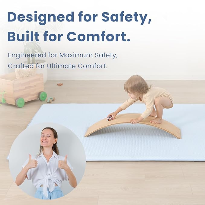 Baby Play Mat for Summer,1.3 Thick Memory Foam Cooling Floor Tummy Time Mat, Soft & Breathable, Non-Slip Rectangular for Toddlers’ Playtime & Rest(Light Blue,39"x59")