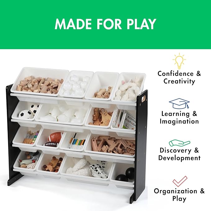 Humble Crew Supersized Toy Storage Organizer with 16 Removable Bins, Espresso/White – Large Toy Storage for Toddlers Ideal for Kids' Rooms, Playrooms, and Nurseries - Modern Toy Bins for Kids