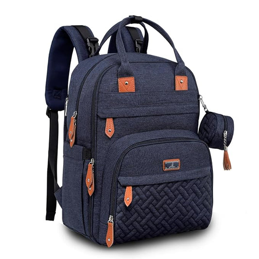 BabbleRoo Diaper Bag Backpack - Baby Essentials Travel Tote - Multi Function Waterproof Diaper Bag, Travel Essentials Baby Bag with Changing Pad, Stroller Straps & Pacifier Case - Unisex, Navy Blue
