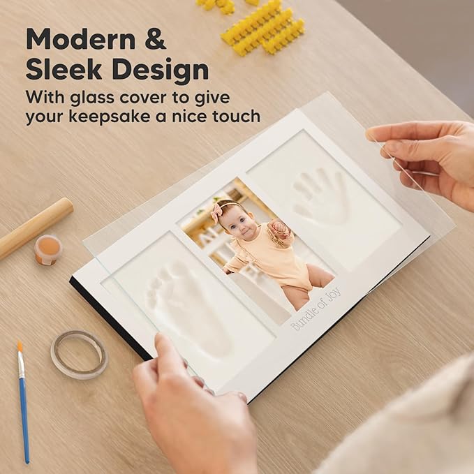 Baby Hand and Footprint Kit - Clay Handprint Keepsake Frame, Newborn Nursery Picture Frame, Personalized New Mom Gifts for Baby Shower & Registry (Onyx Black)