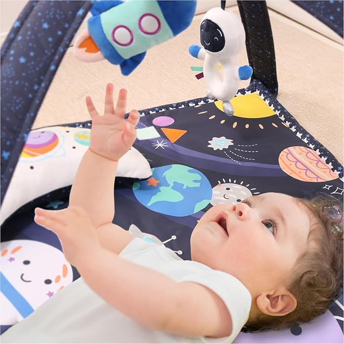The Peanutshell Unisex Baby Play Gym & 7-in-1 Play Mat - Playmat Baby Toys 0-6, 6-12 Months Tummy Time Mat with Hanging Toys, Soft Padded Mat for Newborns, Infants - Space