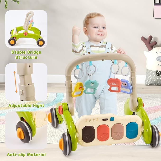 Baby Play Gym Walker Kick and Play Piano Gym Musical Tummy Time Mat for Boys Girls Infant Newborn Gifts (Panda Upgraded)