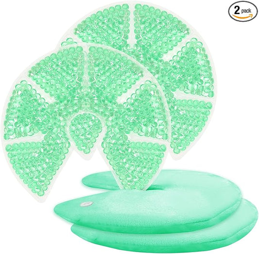 Hot/Cold Breast Gel Bead Ice Packs Breast Cooling/Heat Pads Relief for Breastfeeding, Nursing Pain, Mastitis, Engorgement, Swelling, Plugged Ducts | Boost Milk Let-Down & Production,2 Pack (Green)