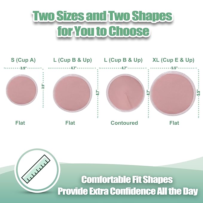 Nursing Breast Pads (14 Pack) + Laundry Bag & Travel Storage Bag, 4.7 inch Option - Washable & Reusable Breastfeeding Nursing Pads (Gentle, Large, Daytime Use)