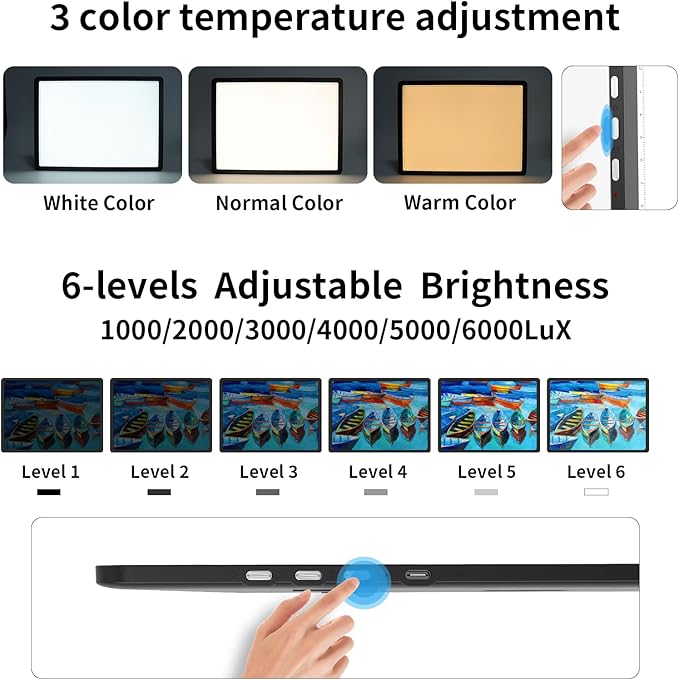 TOHETO A3 Light Board with Bag for Diamond Painting, Super Bright Magnetic Light Pad with Side Buttons, Lightbox for Tracing and Drawing, Corded Light Table for Sketching, Weeding Vinyl (Black)