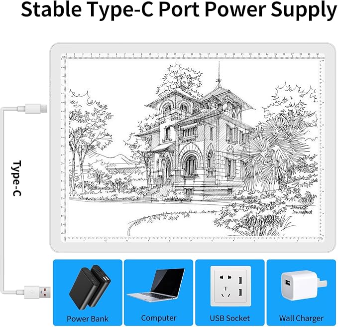 TOHETO A4 Light Board for Diamond Painting, Super Bright Magnetic Light Pad with Side Buttons, Lightbox for Tracing and Drawing, Corded Light Table for Sketching, Animation, Weeding Vinyl (White)