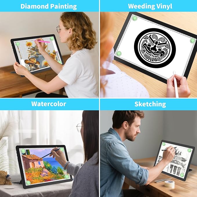 Phylosal Rechargeable A4 LED Light Pad with Built-in Stand, Magnetic Tracing Light Box for Drawing, Diamond Art Light Board with Side Button, Super Bright Light Table for Diamond Painting, Sketching