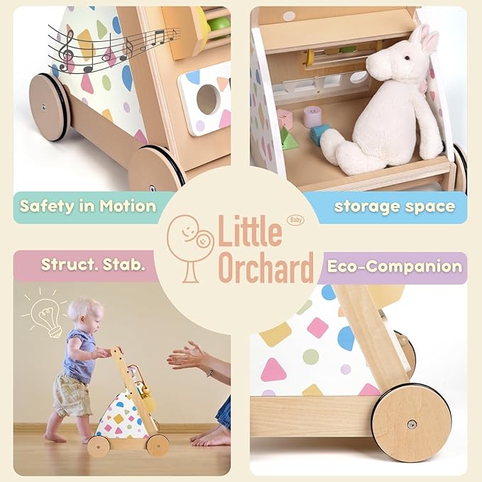 Wooden Baby Walker, Baby Push Walker Baby Walkers for Boys, Montessori Toys & Activity Center for Baby Adjustable Speed Baby Walker with Wheels, Walking Assistance for Baby Girls