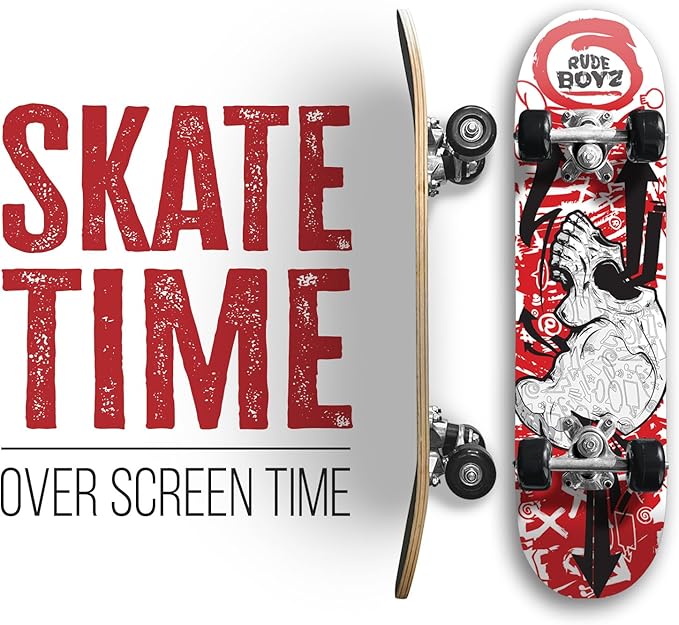 24 inch Rude Boyz Mini Cruiser Skateboard - Aluminium Trucks - Kids Skateboard Ages 5-8 Beginner - Skateboards for Kids
