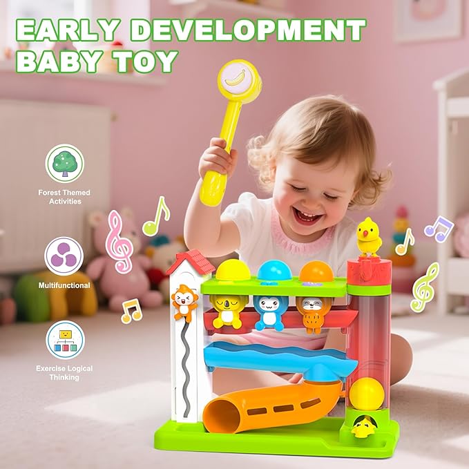 Toddler Musical Toys for 1+ Years Old Boy,Motor Skills Developmental Baby Toy 12-18 Months,Bilingual Toddler Learning Ball Drop Toy, Birthday Gift Toys for 1 2 Year Old Boys & Girls(Green)