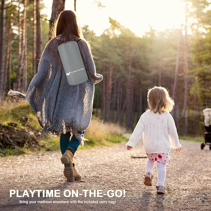 ANGELBLISS Baby Playpen, 79"x 63"x 1.18" Self-Inflating Play Mat for Babies and Toddlers, Roll Up & Waterproof Foam Crawling Mat, Portable Playmat with Travel Bag Grey