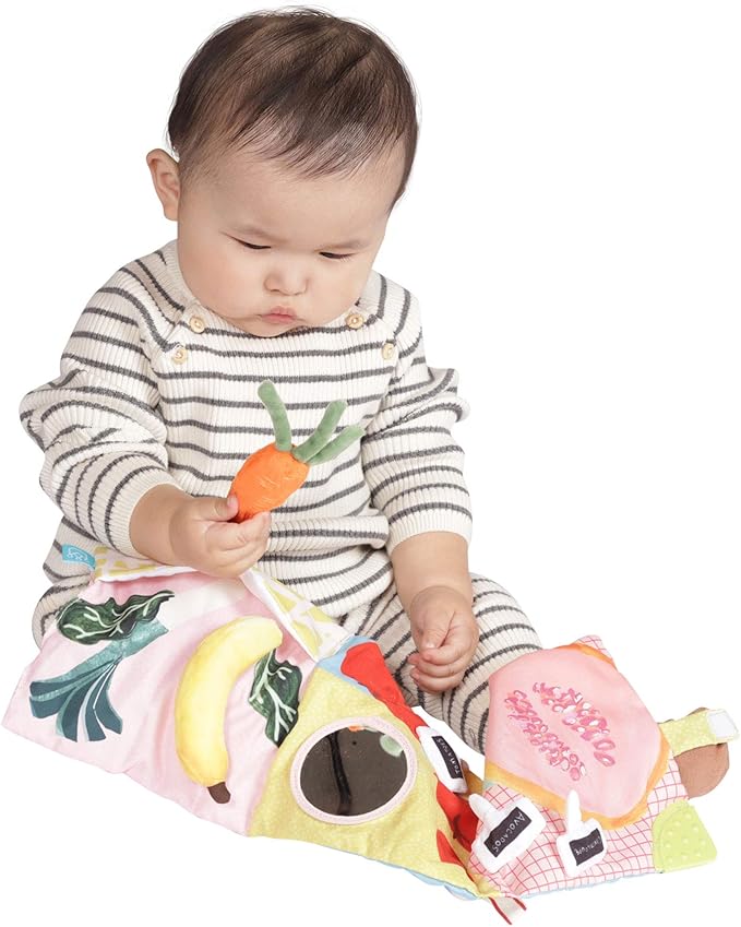 Manhattan Toy Mini-Apple Farm Soft Activity Crinkle Book for Baby & Toddler with Discovery Mirror and Textured Teether Multicolor